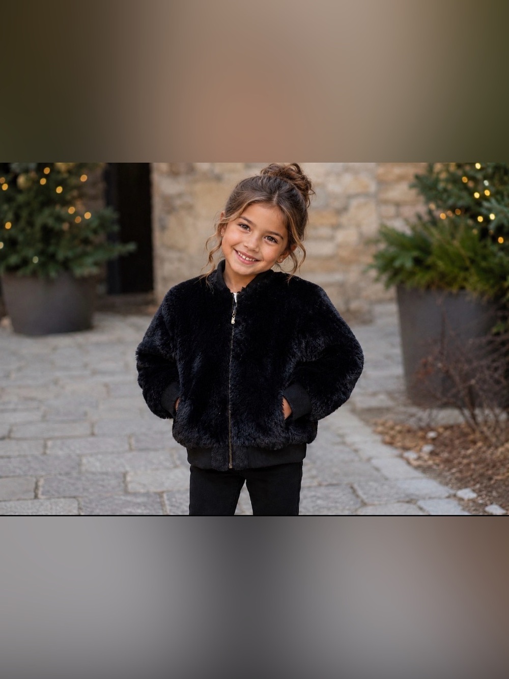 Rock Your Kid Kids Plush Bomber Jacket - Black size 6